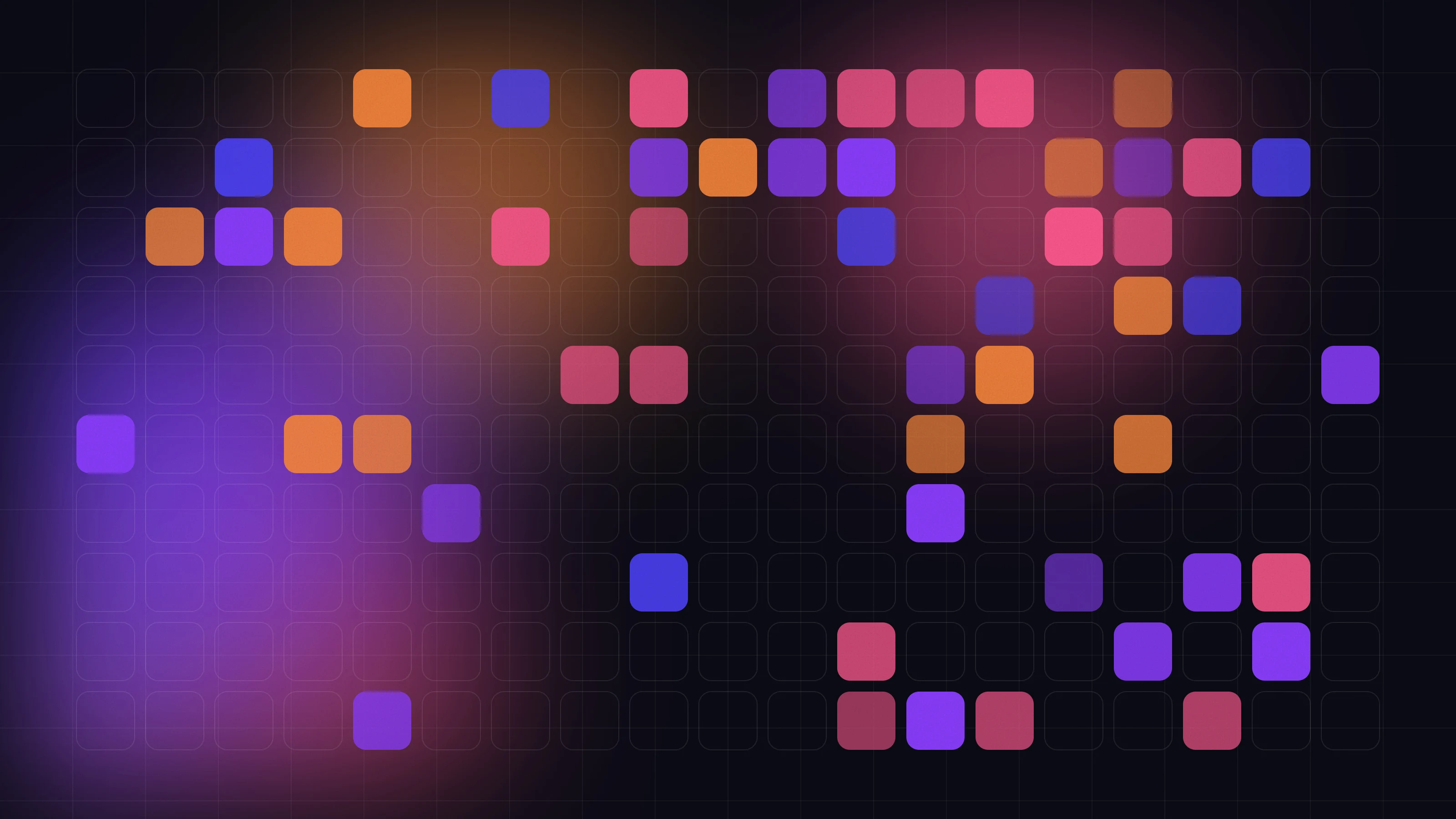 Scattered bright tiles on a dark grid, suggesting flagged cells in a matrix